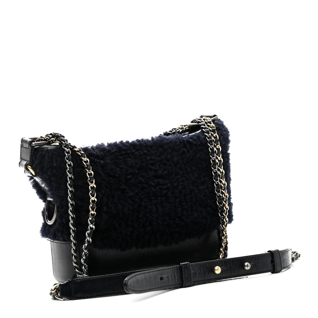 Chanel Shearling Small Gabrielle Hobo Navy