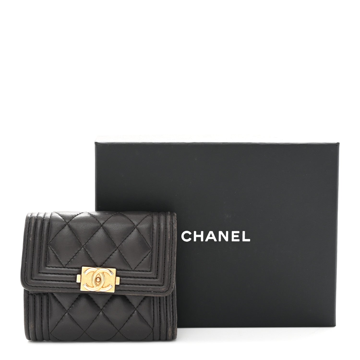 Lambskin Quilted Compact Boy Wallet Dark Grey