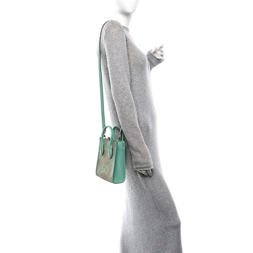 Gucci Monogram Jumbo GG Textured Dollar Calfskin Mini Tote Bag Pepperlight Mint