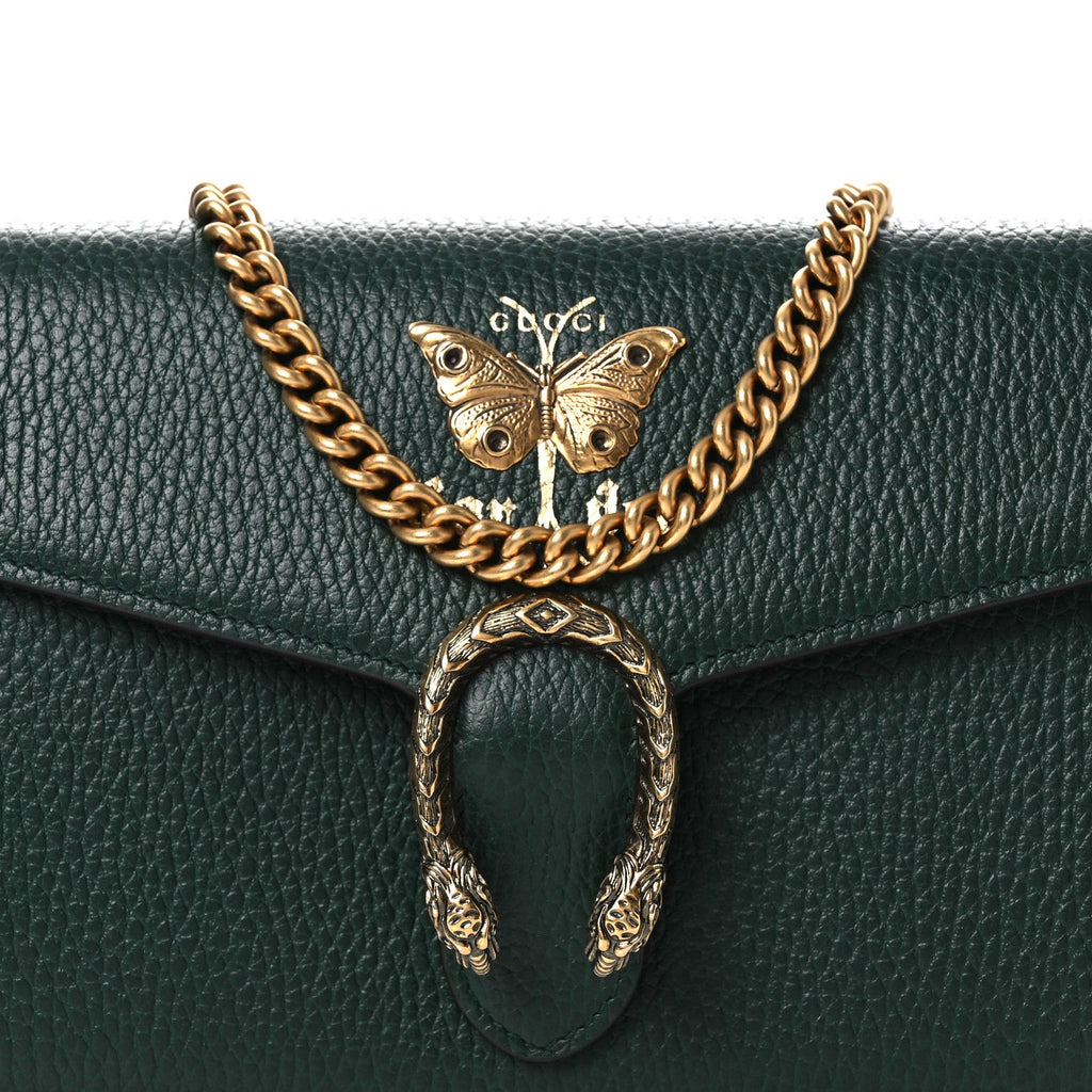 Gucci Calfskin Garden Dionysus Chain Wallet Emerald