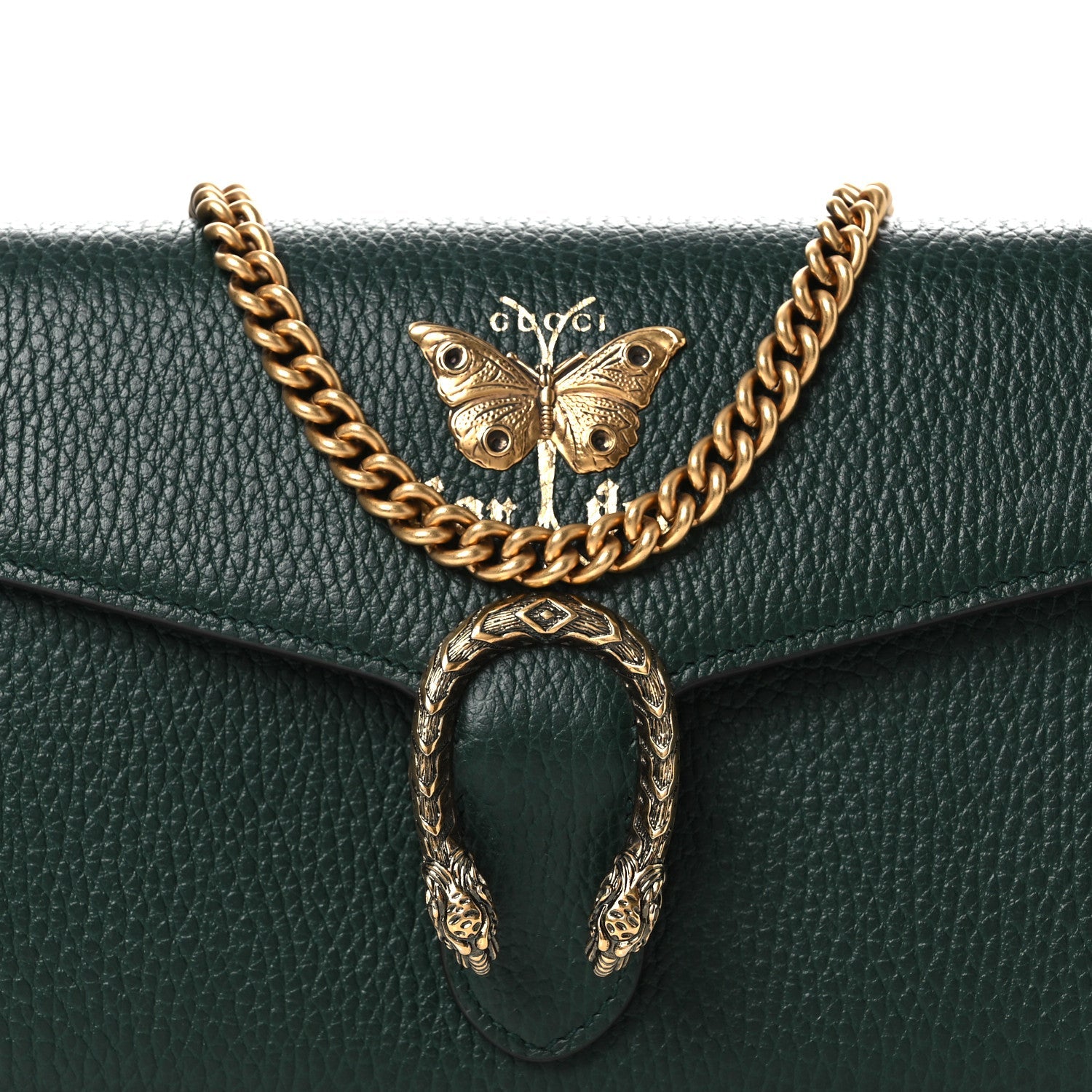 Gucci Calfskin Garden Dionysus Chain Wallet Emerald
