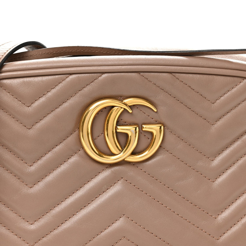 Gucci Calfskin Matelasse Small GG Marmont Chain Shoulder Bag Porcelain Rose