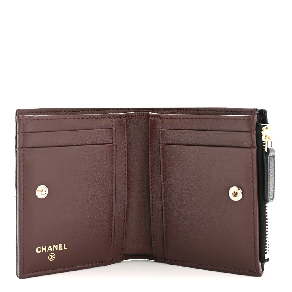 Caviar Quilted CC Zip Compact Wallet Black