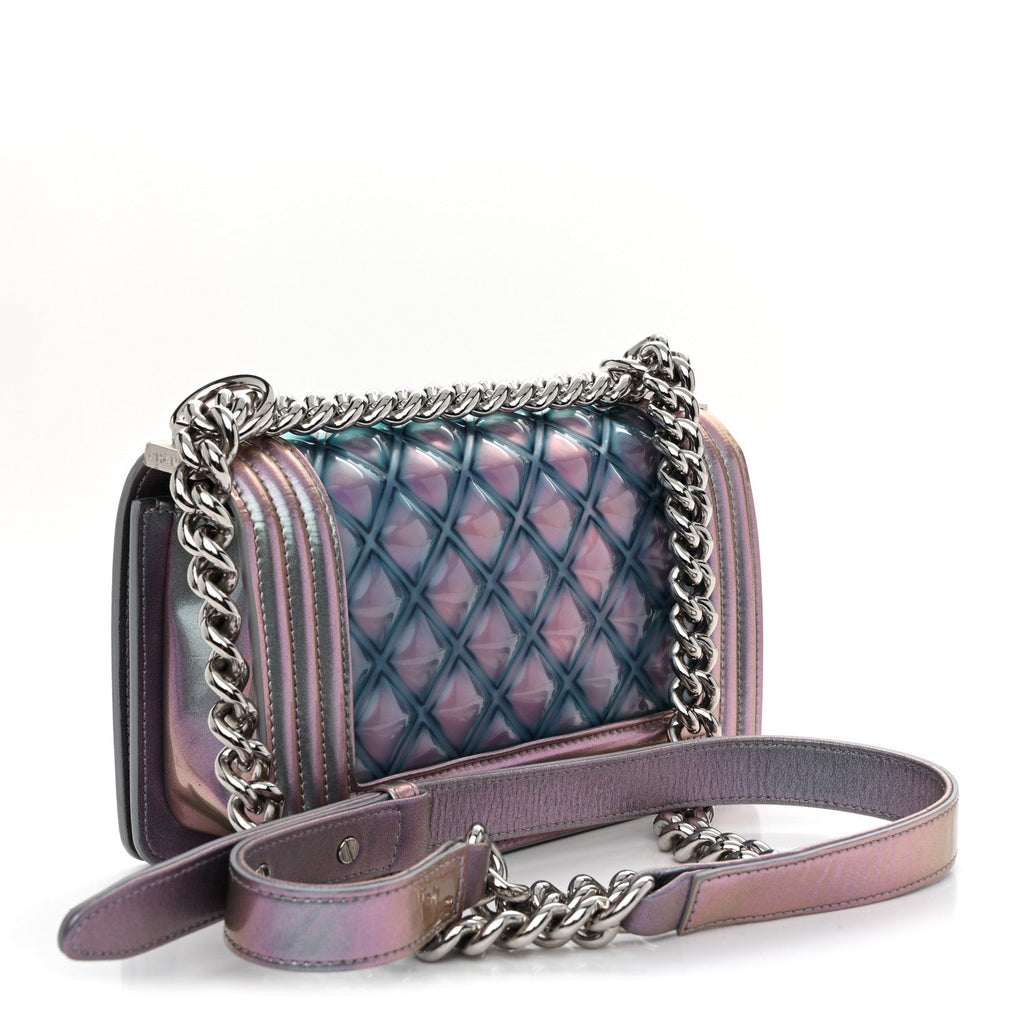 Chanel Iridescent Patent Calfskin PVC Quilted Small Boy Flap Light Purple