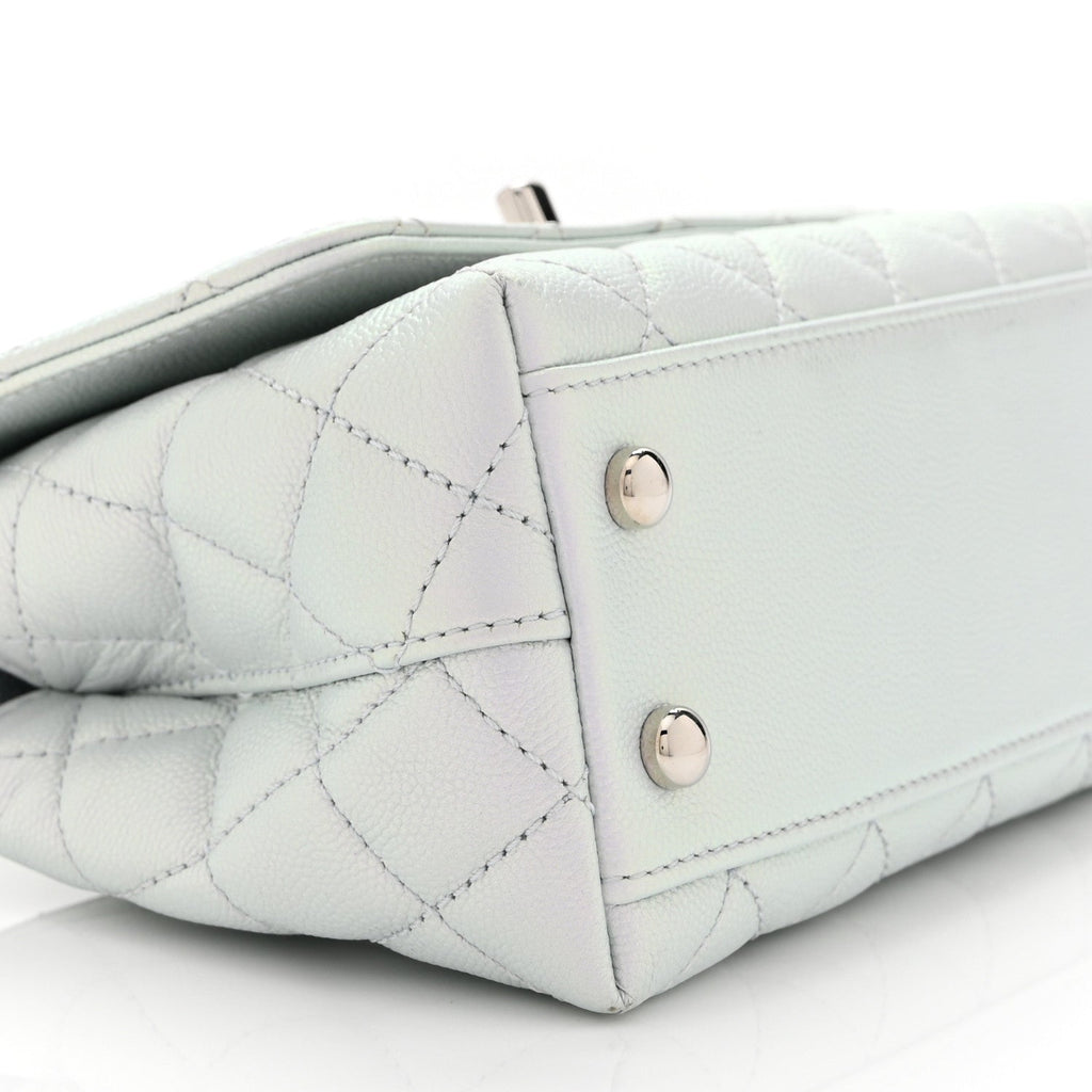 Chanel Iridescent Caviar Quilted Extra Mini Coco Handle Flap Light Blue