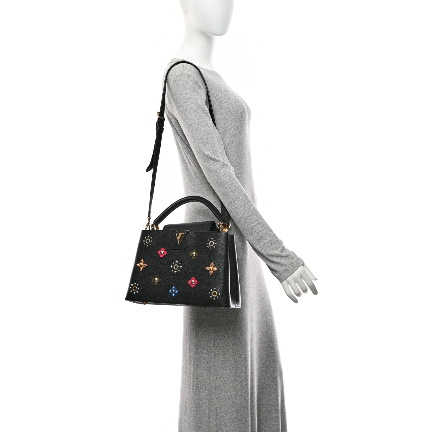 Louis Vuitton Taurillon Mechanical Flowers Capucines PM Black
