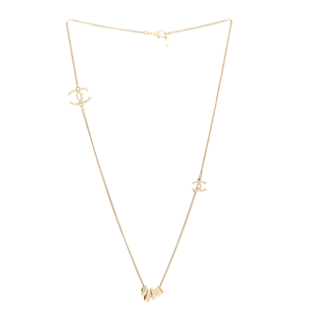 Pearl Crystal CC Rings Necklace Gold