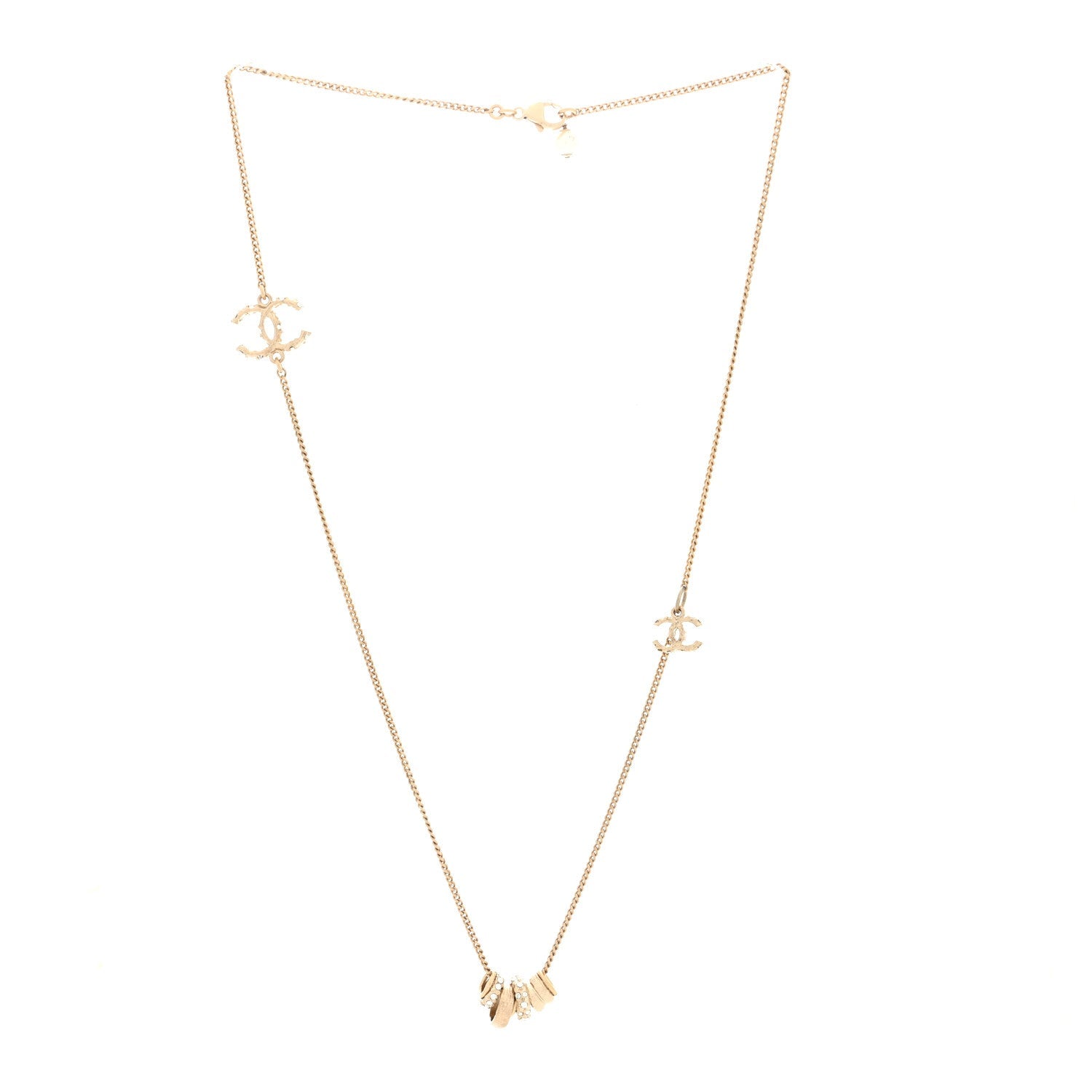 Pearl Crystal CC Rings Necklace Gold