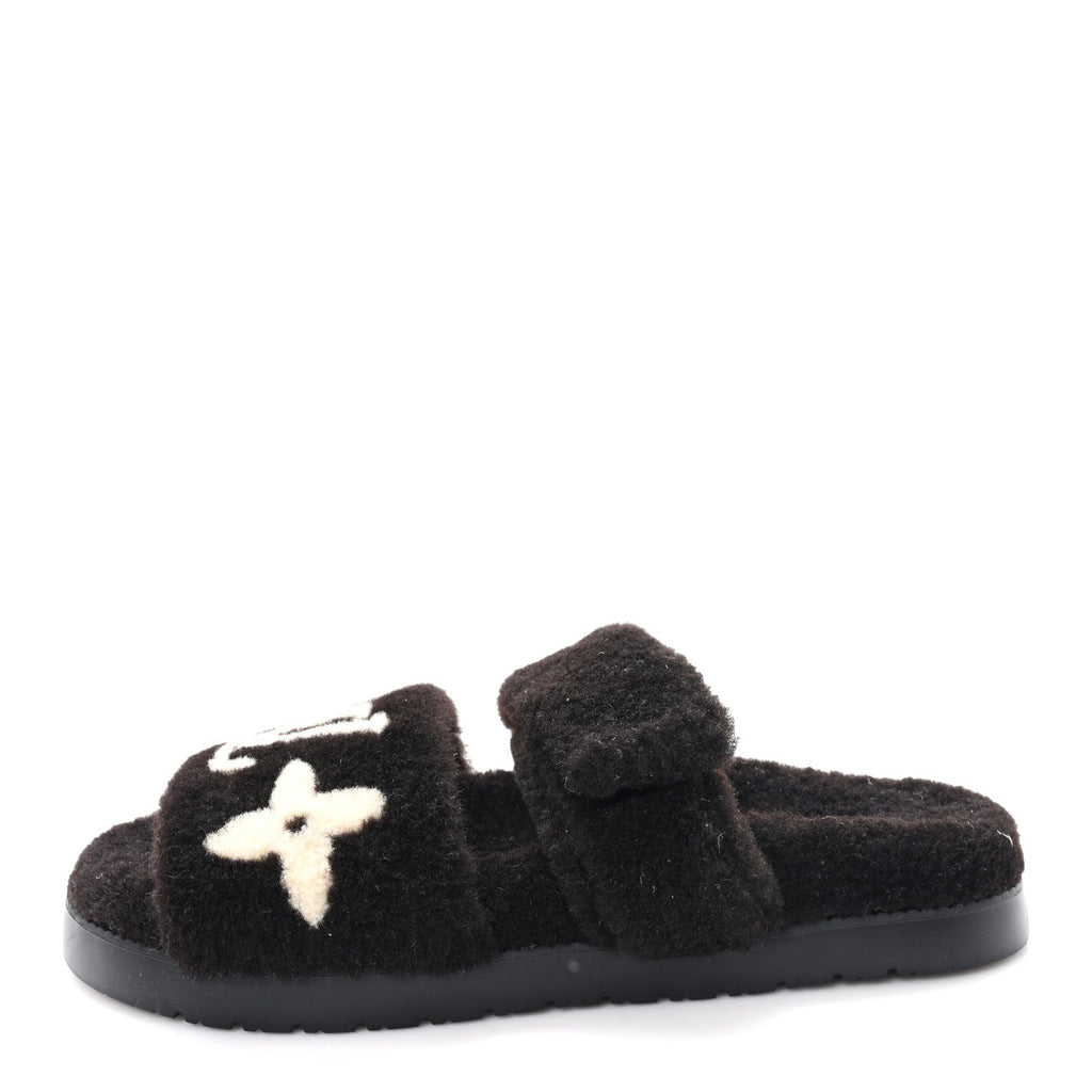 Louis Vuitton Shearling Monogram Giant LV Sunset Flat Comfort Mule 38 Brown