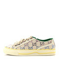 Gucci Canvas Lame Crystal GG Monogram Womens 1977 Tennis Sneakers 36 Gardenia Silver Mystic White