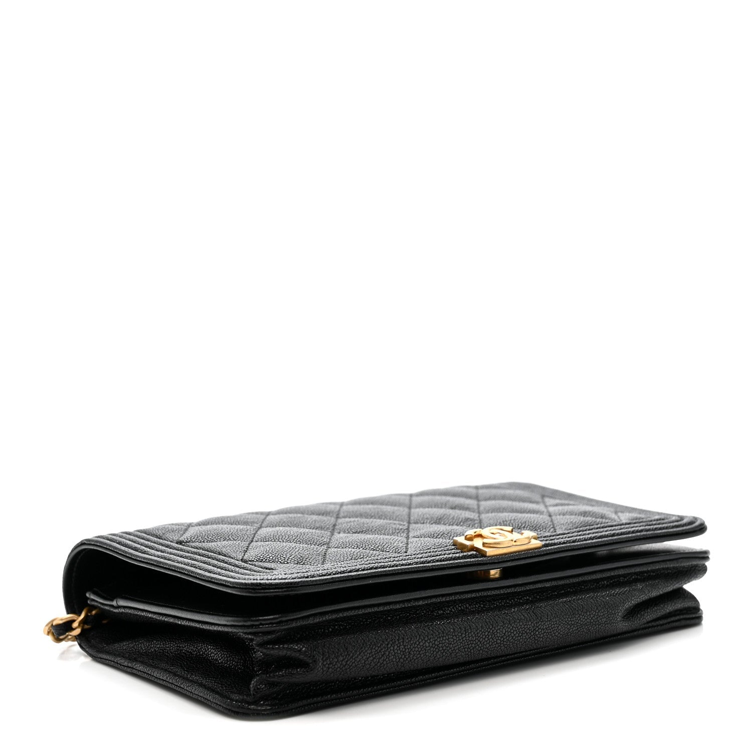 Chanel Caviar Quilted Boy Wallet On Chain WOC Black