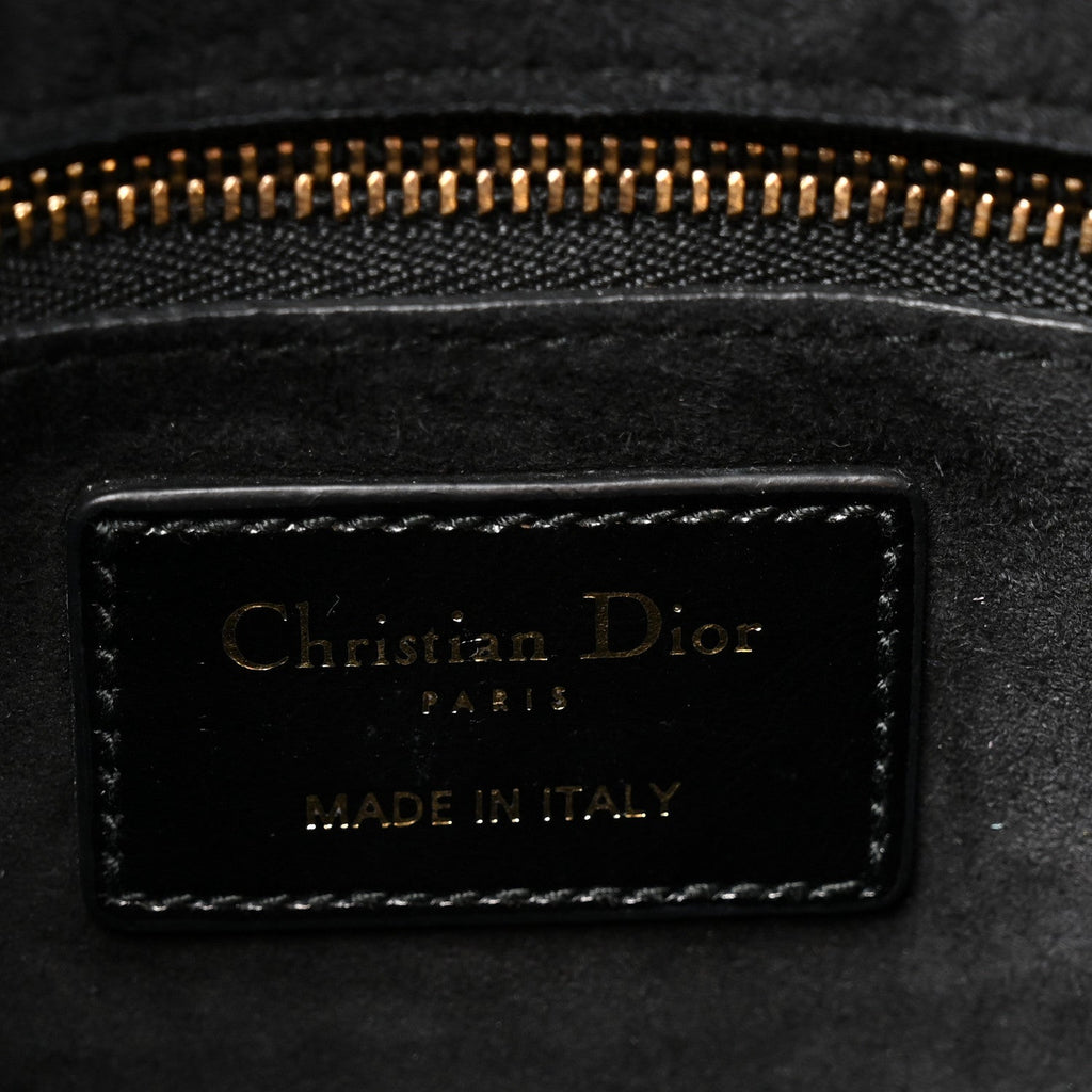 Christian Dior Crinkled Patent Cannage Small Lucky Badges My Lady Dior Black