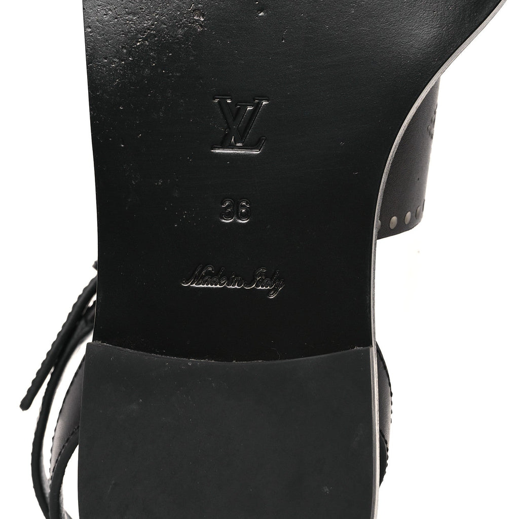 Louis Vuitton Soft Calfskin Perforated Horizon Flat Sandals 36 Black