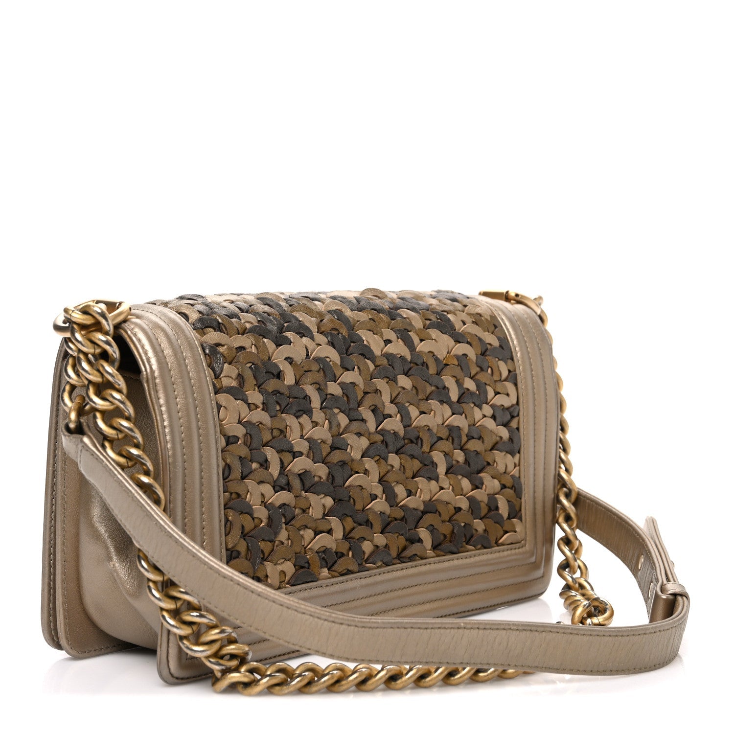 Chanel Metallic Lambskin Medium Scaled Boy Flap Gold