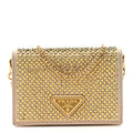 Prada Satin Crystal Metal Triangle Logo Card Holder With Strap Platino