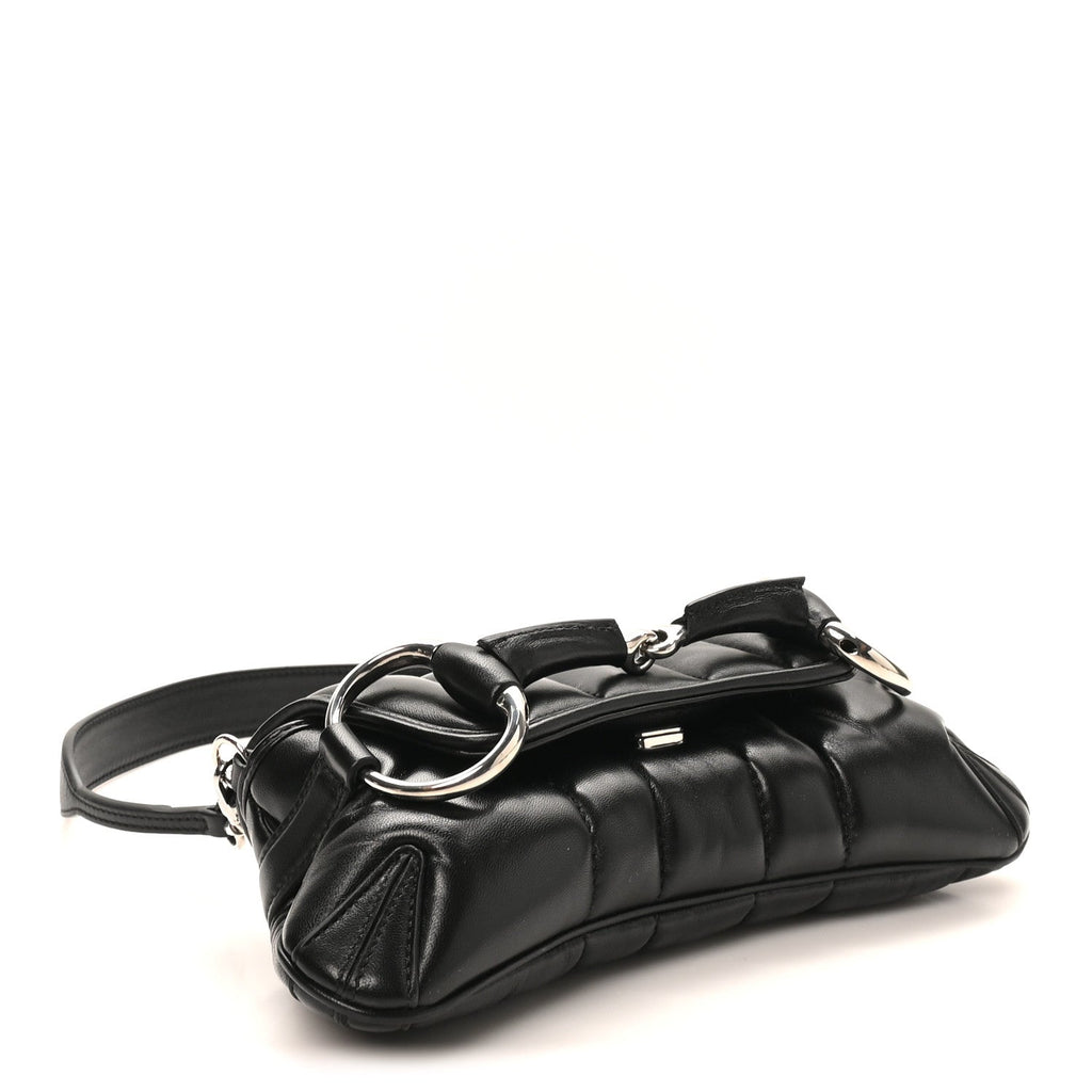 Gucci Nappa Vertical Matelasse Small Maxi Horsebit Chain Shoulder Bag Black