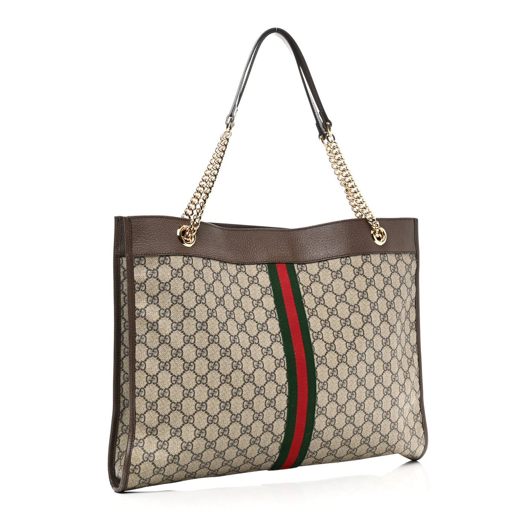Gucci GG Supreme Monogram Large Rajah Chain Tote Beige New Acero