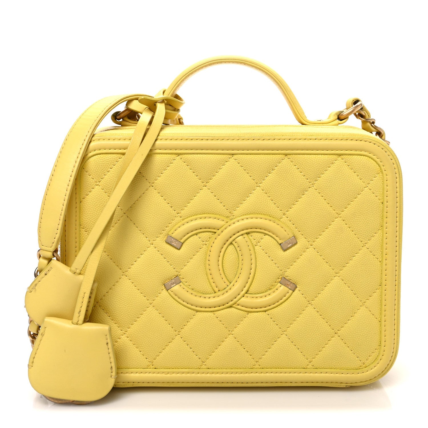 Chanel Caviar Quilted Medium CC Filigree Vanity Case Yellow