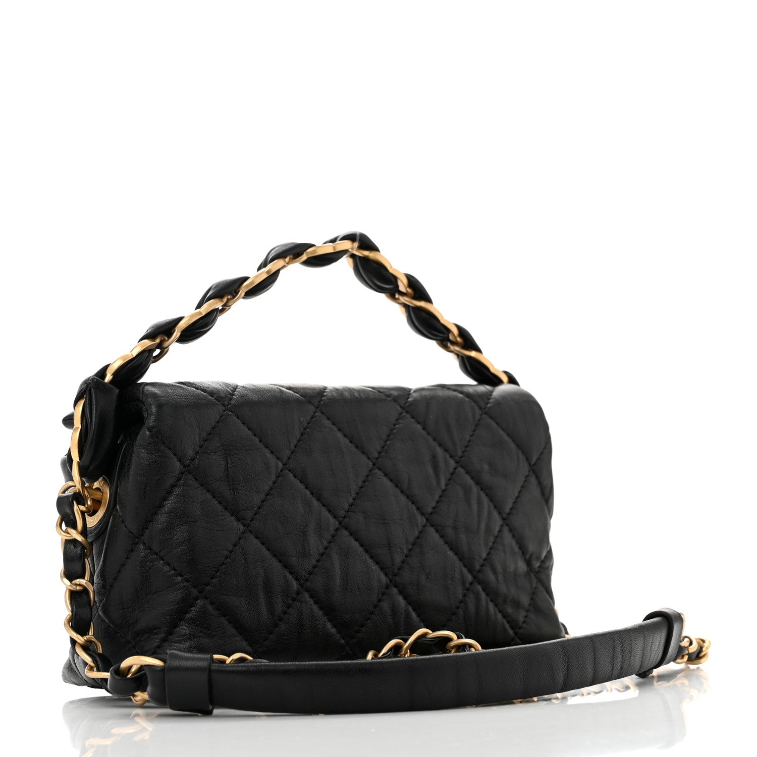 Chanel Crumpled Lambskin Quilted Small CC Links Shoulder Bag Black