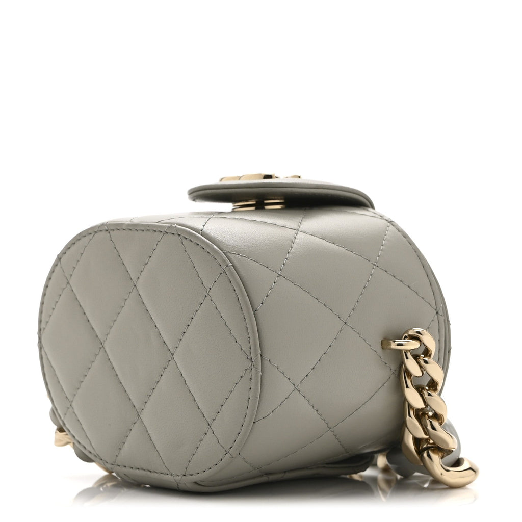 Chanel Lambskin Quilted Mini Vanity Case With Chain Grey