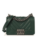 Chanel Calfskin Chevron Quilted Small Boy Flap Green