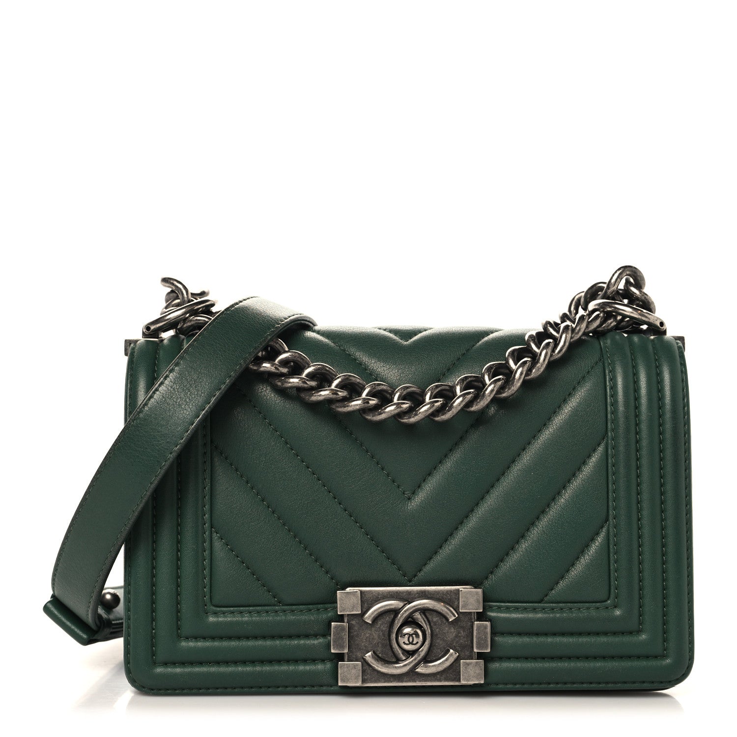Chanel Calfskin Chevron Quilted Small Boy Flap Green