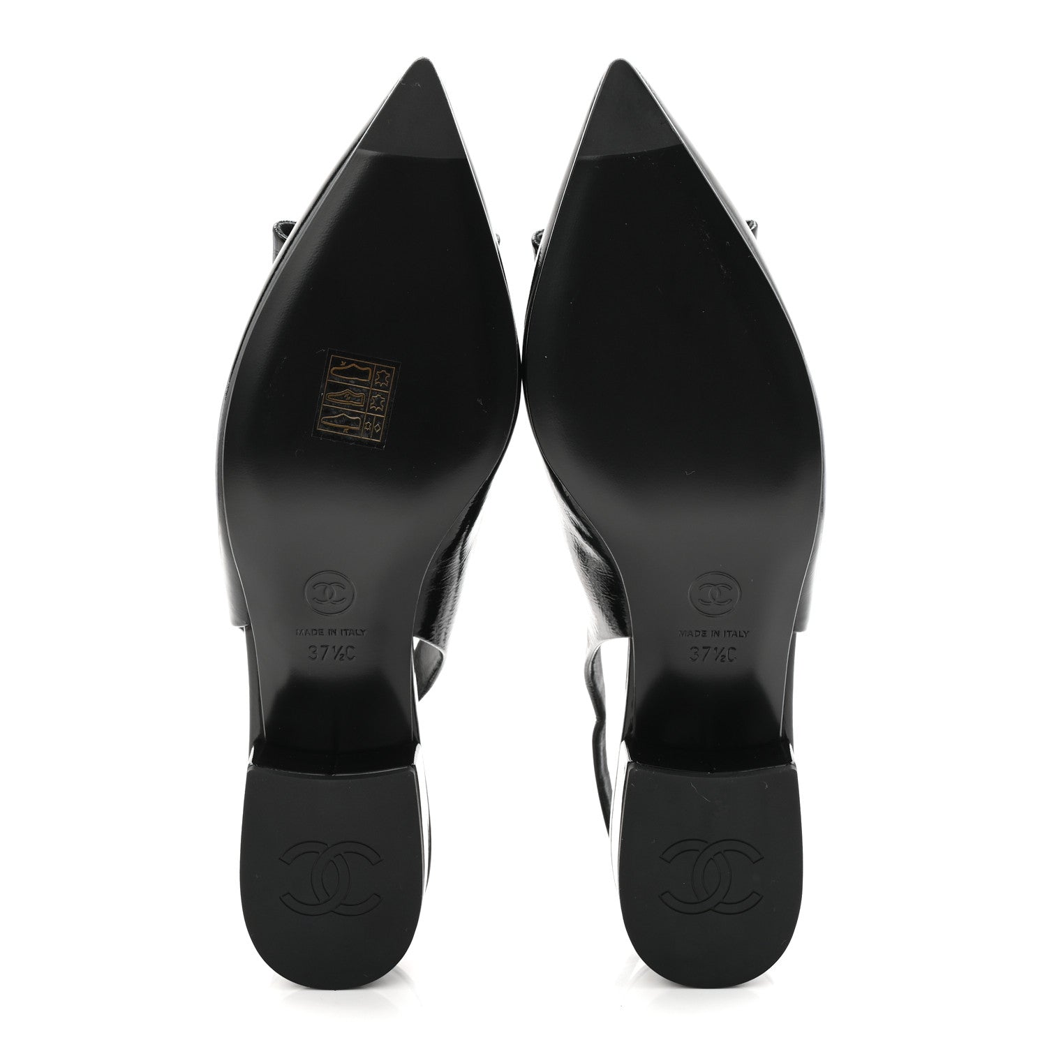 Crumpled Patent Calfskin CC Bow Slingback Pumps 37.5 Black
