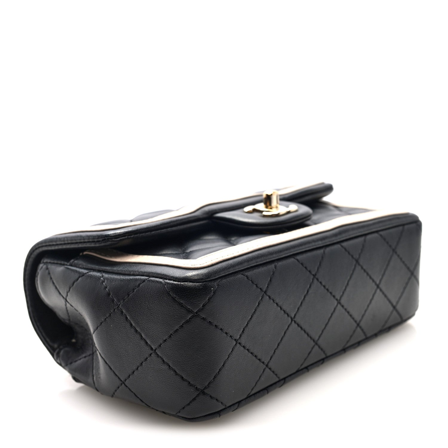Chanel Shiny Lambskin Quilted Half Mini Flap Black Beige