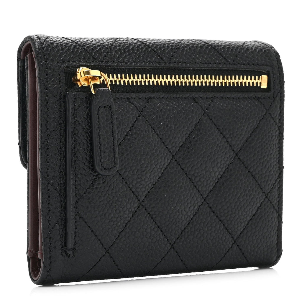 Caviar Quilted Compact Flap Wallet Black