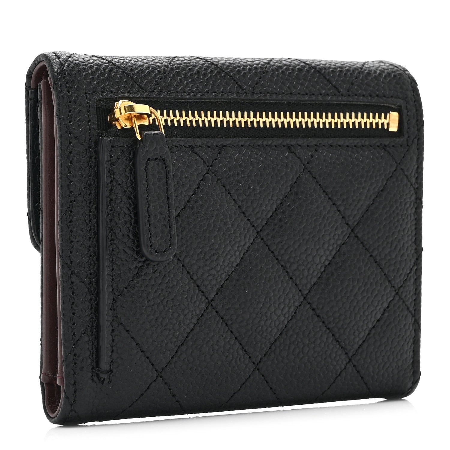 Caviar Quilted Compact Flap Wallet Black