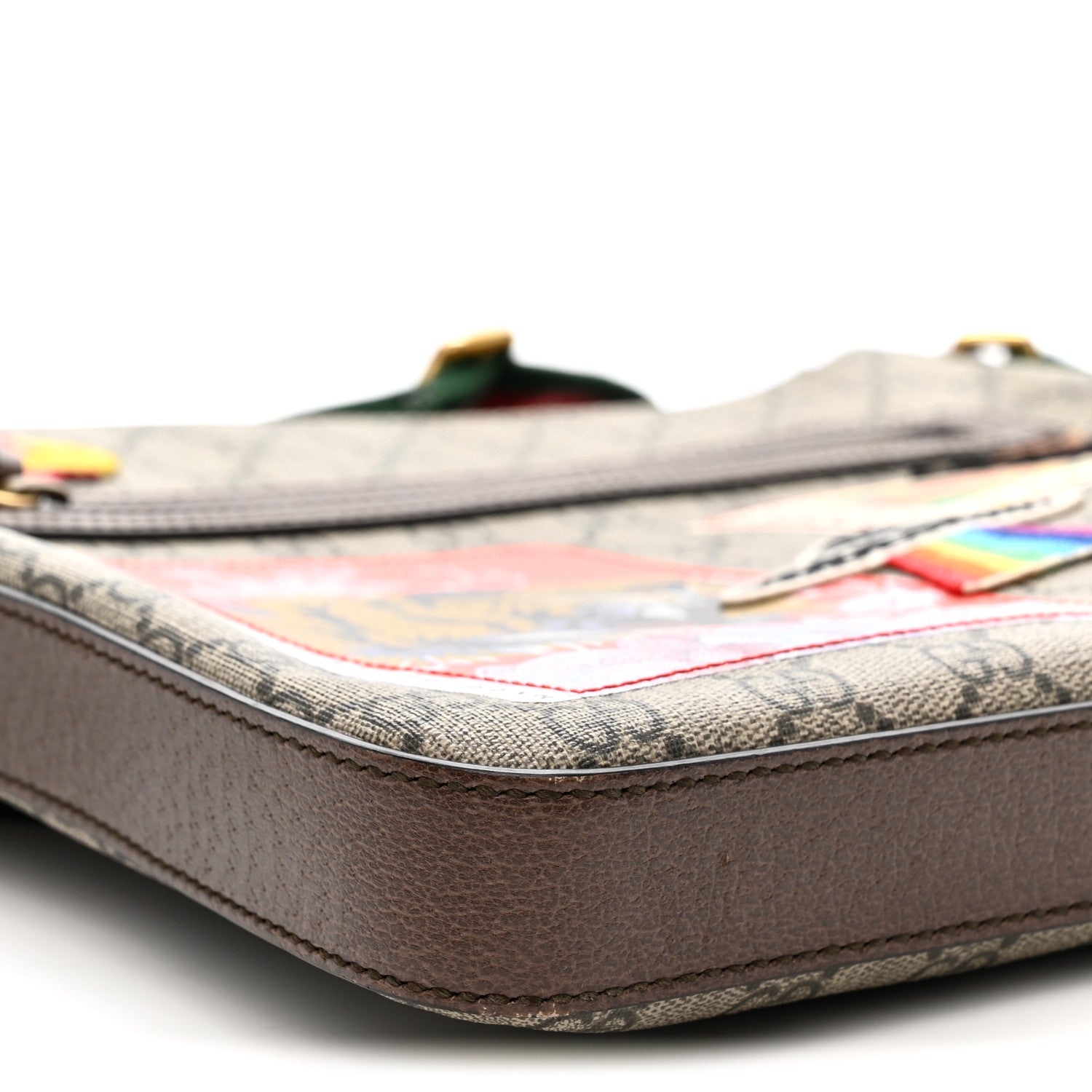 Gucci Soft GG Supreme Monogram Courrier Web Medium Flat Messenger Bag Beige New Acero Multicolor