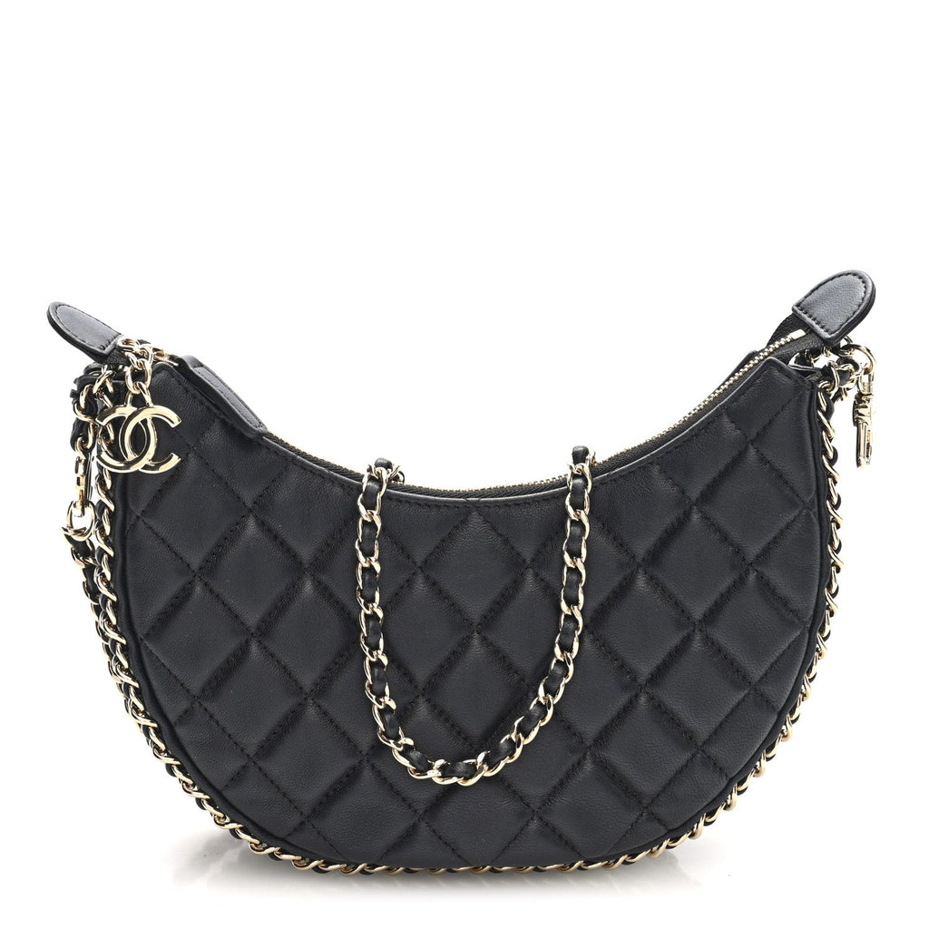 Chanel Lambskin Quilted Small Hobo Bag Black