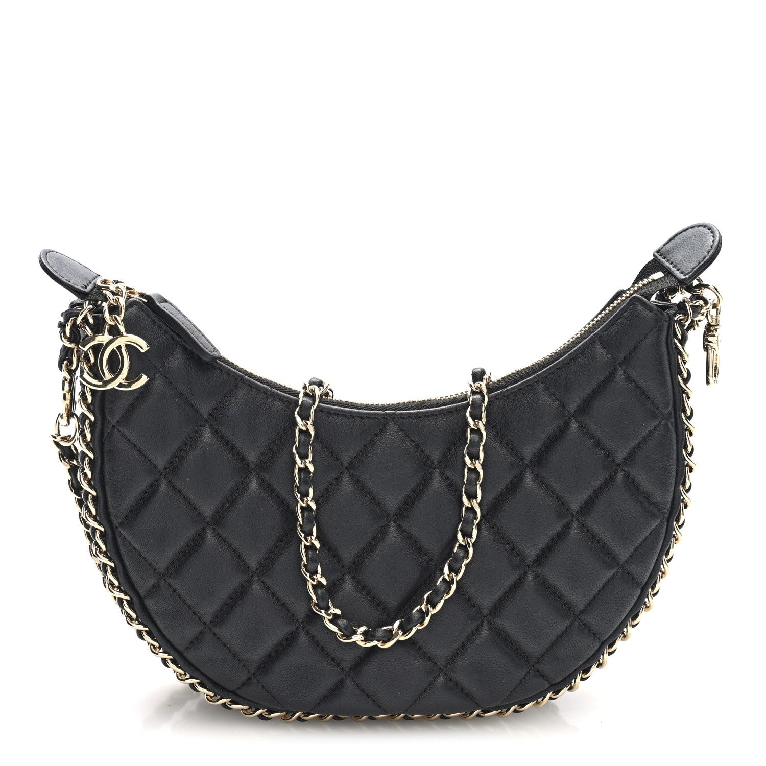 Chanel Lambskin Quilted Small Hobo Bag Black