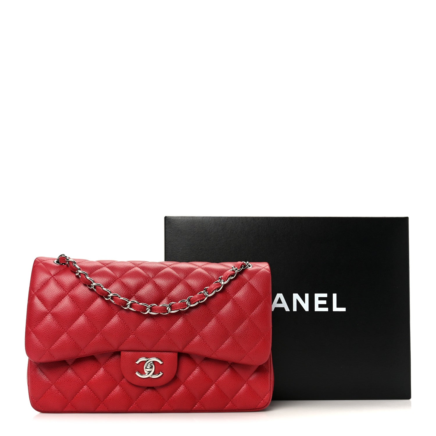 Chanel Caviar Quilted Jumbo Double Flap Dark Red
