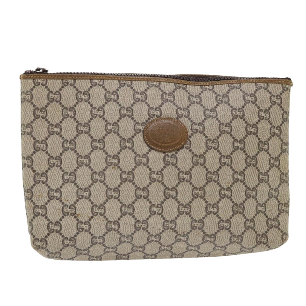 GUCCI GG Plus Canvas Clutch Bag PVC Leather Beige  ep1039