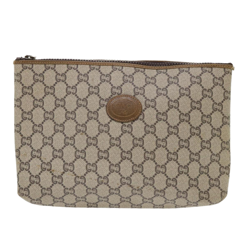 GUCCI GG Plus Canvas Clutch Bag PVC Leather Beige  ep1039