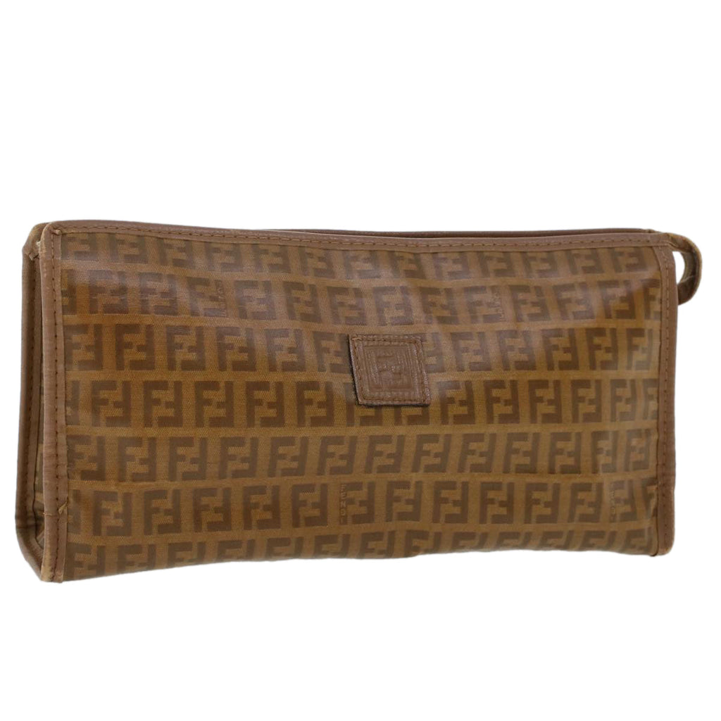 FENDI Zucchino Canvas Clutch Bag Brown  ep1106