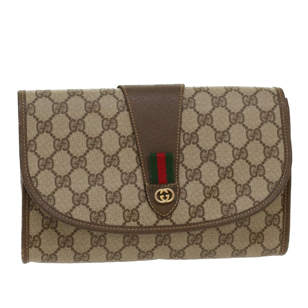 GUCCI GG Canvas Web Sherry Line Clutch Bag Beige Red Green 14.01.030  ep1124
