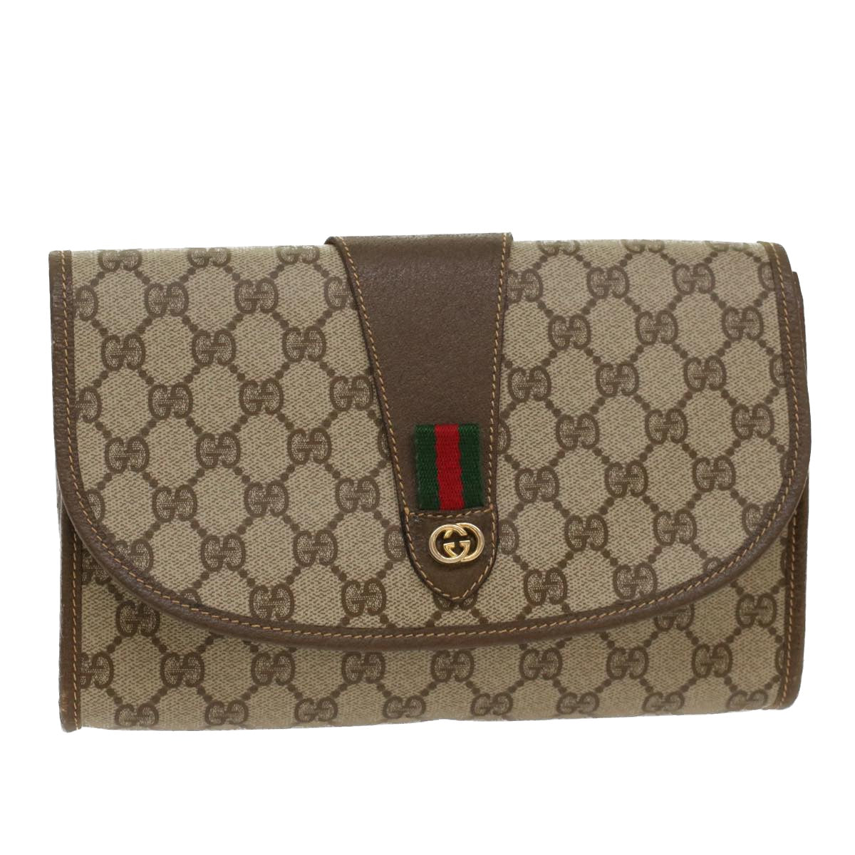 GUCCI GG Canvas Web Sherry Line Clutch Bag Beige Red Green 14.01.030  ep1124