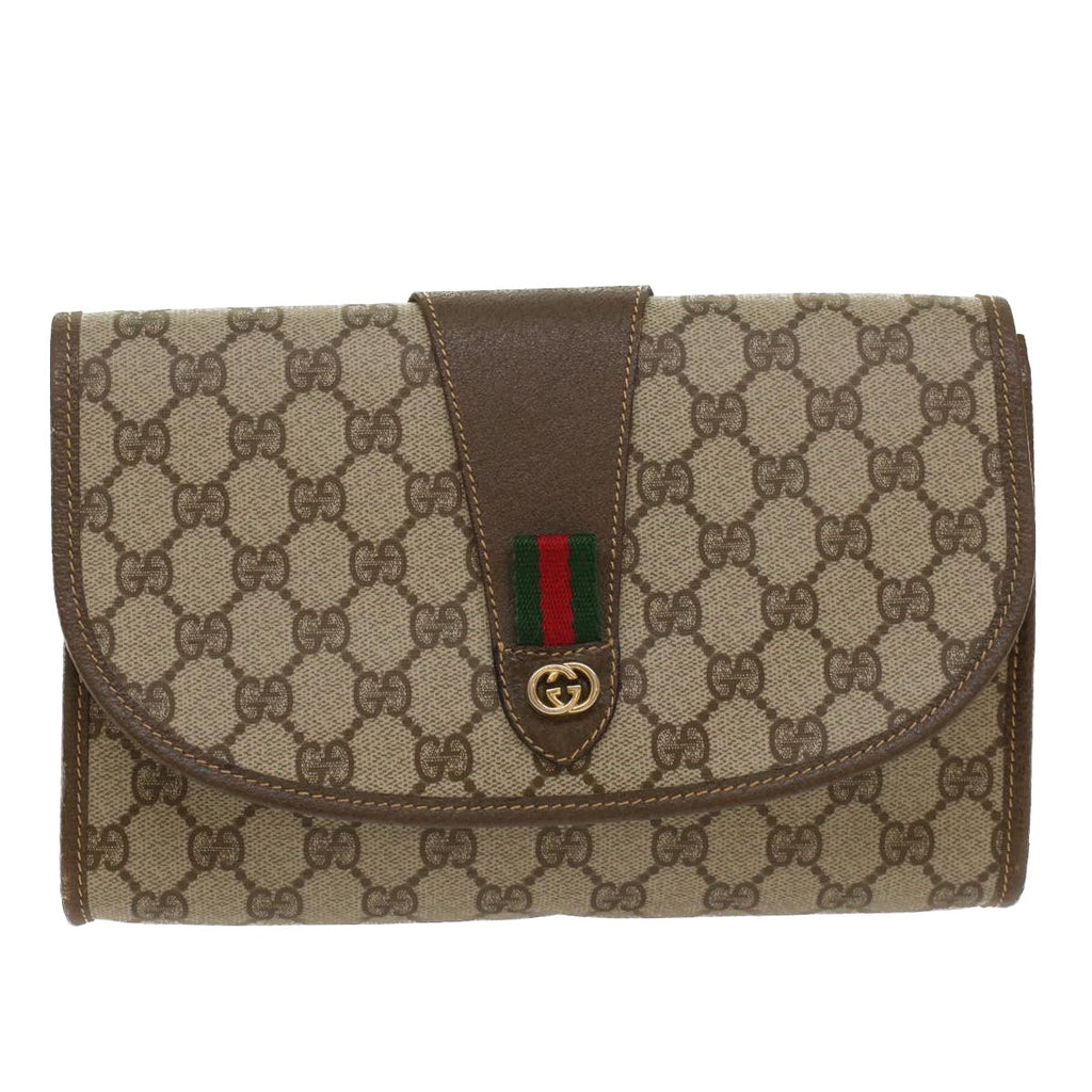 GUCCI GG Canvas Web Sherry Line Clutch Bag Beige Red Green 14.01.030  ep1124