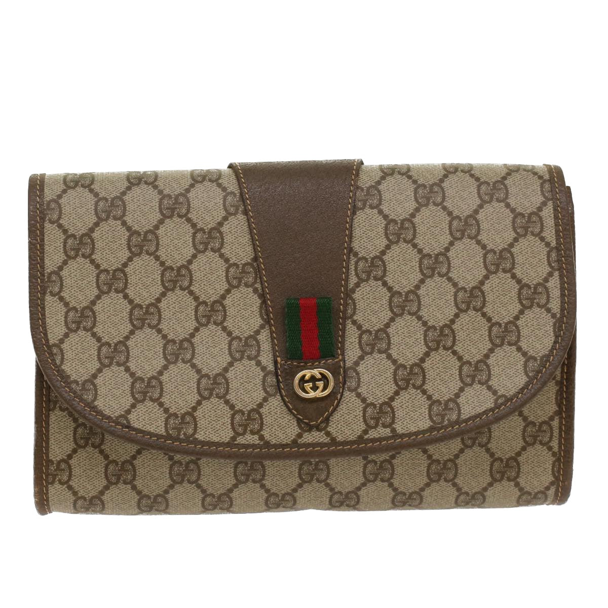 GUCCI GG Canvas Web Sherry Line Clutch Bag Beige Red Green 14.01.030  ep1124