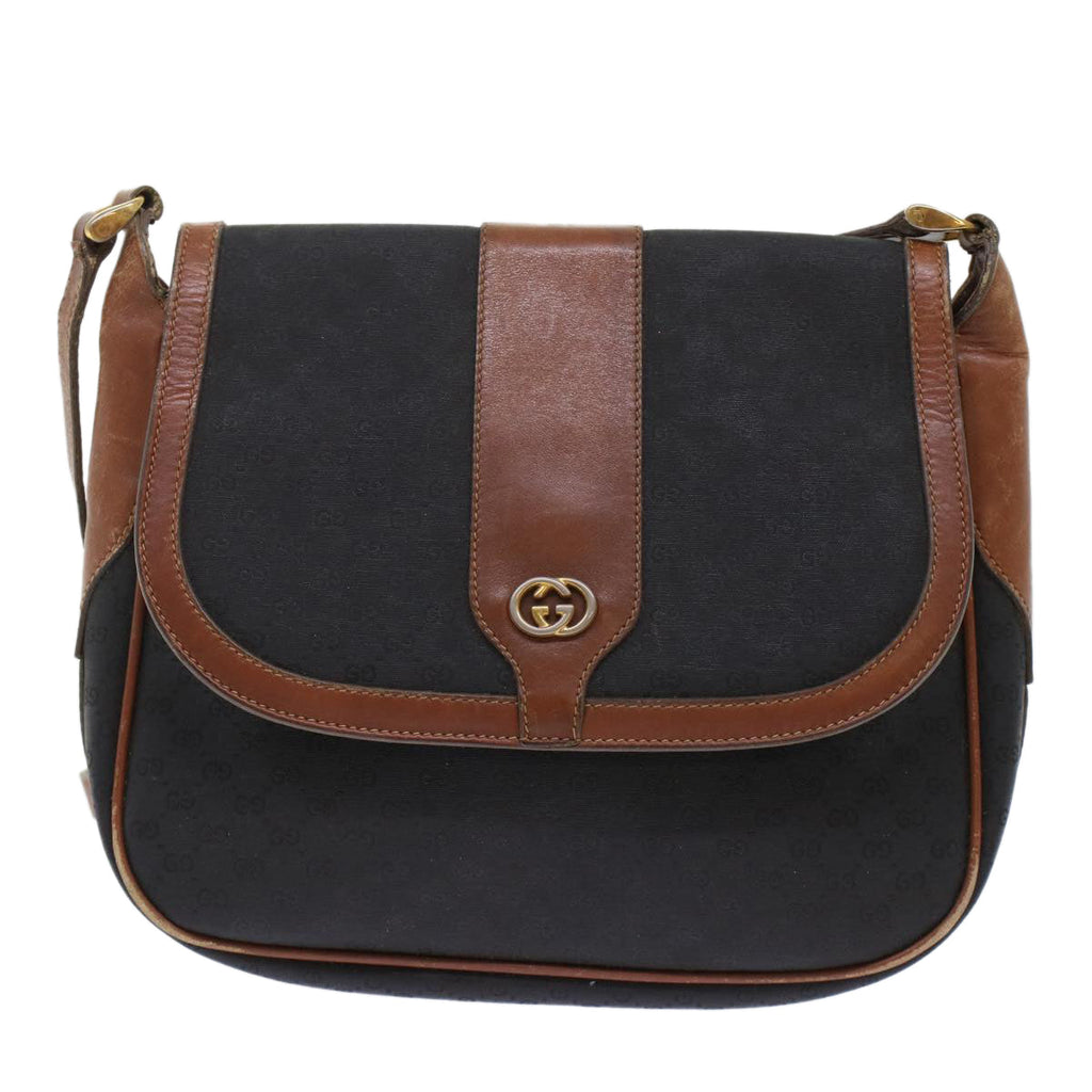 GUCCI Micro GG Canvas Shoulder Bag PVC Leather Black  ep1178