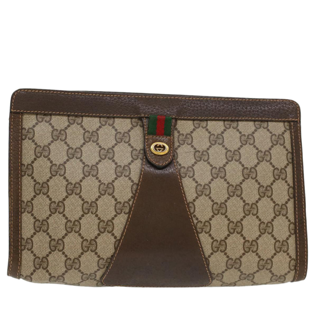 GUCCI GG Canvas Web Sherry Line Clutch Bag Beige Red 156.01.033  ep1221