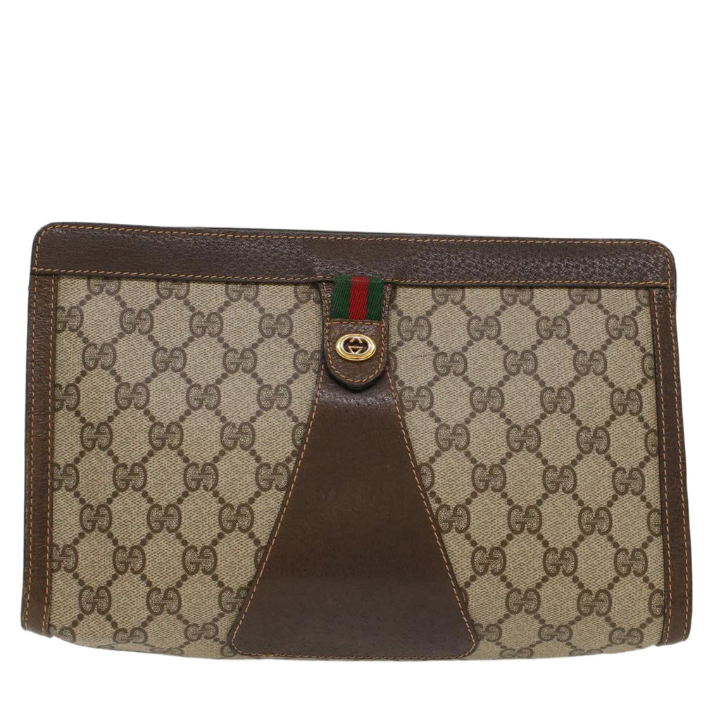 GUCCI GG Canvas Web Sherry Line Clutch Bag Beige Red 156.01.033  ep1221