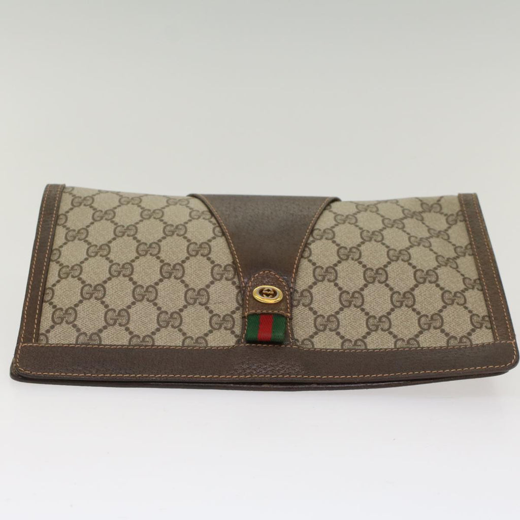 GUCCI GG Canvas Web Sherry Line Clutch Bag Beige Red 156.01.033  ep1221