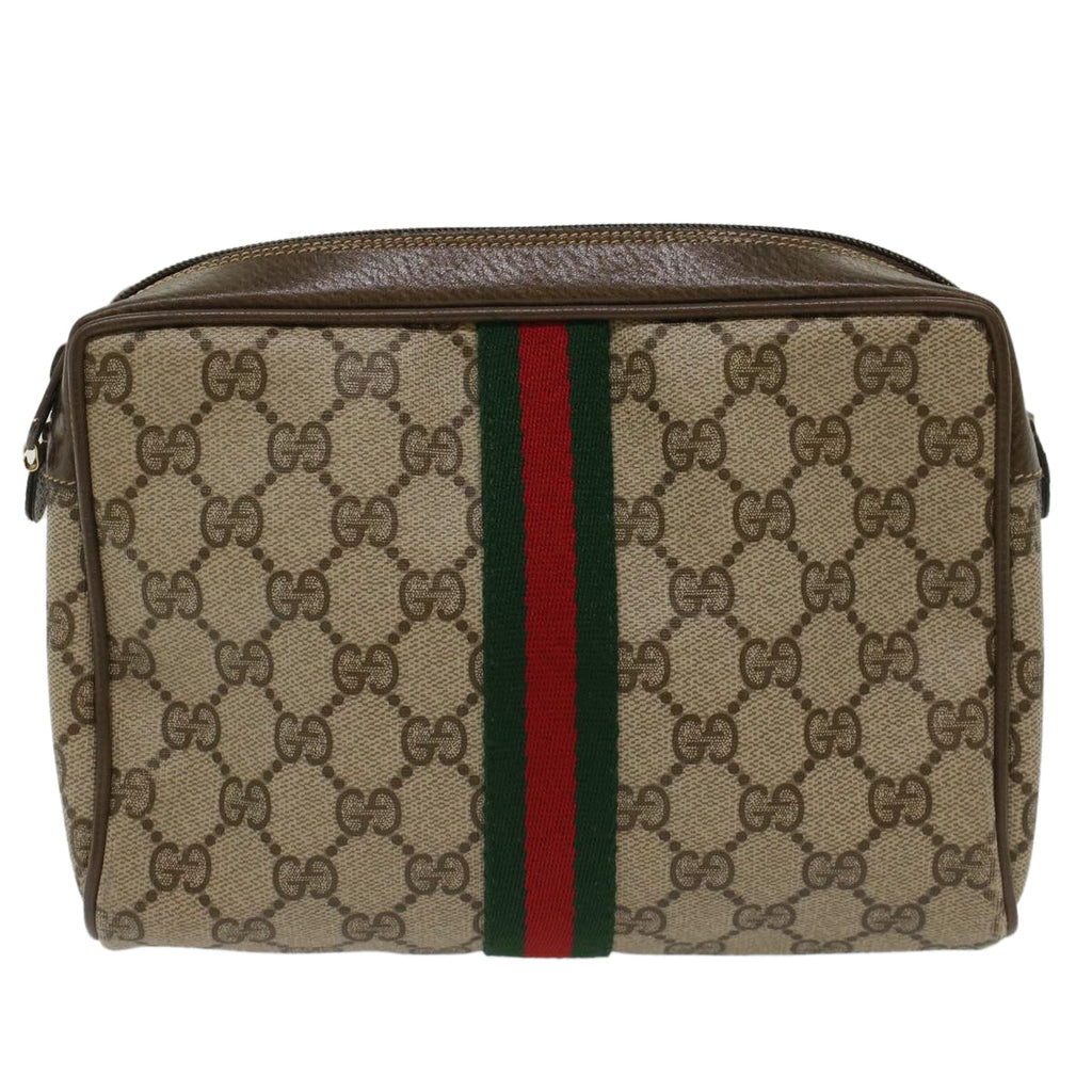 GUCCI GG Canvas Web Sherry Line Clutch Bag Beige Red 2201012  ep1227