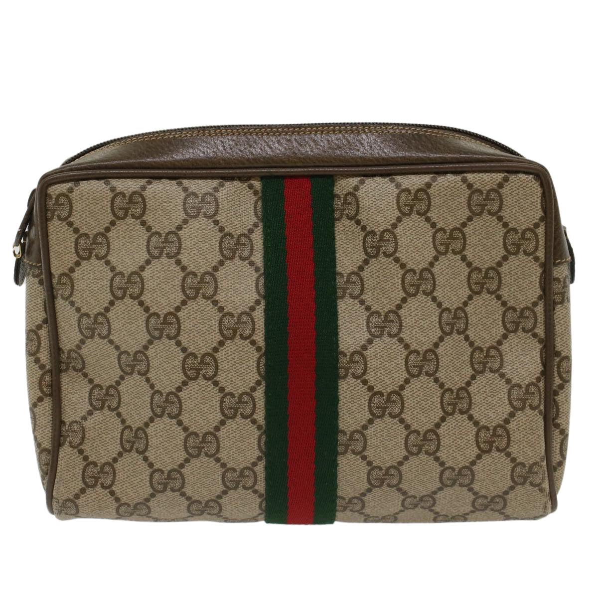 GUCCI GG Canvas Web Sherry Line Clutch Bag Beige Red 2201012  ep1227