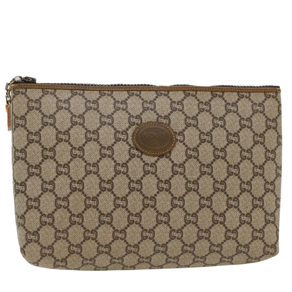 GUCCI GG Plus Canvas Clutch Bag PVC Leather Beige  ep1228