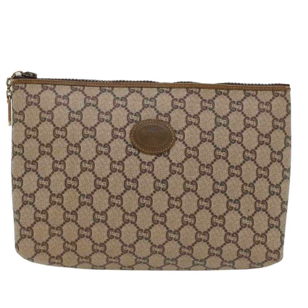GUCCI GG Plus Canvas Clutch Bag PVC Leather Beige  ep1228