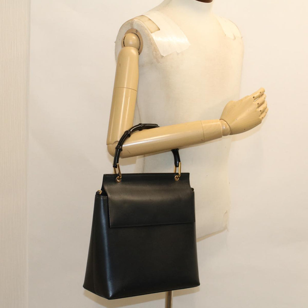 GUCCI Bamboo Shoulder Bag Leather Black  ep1264